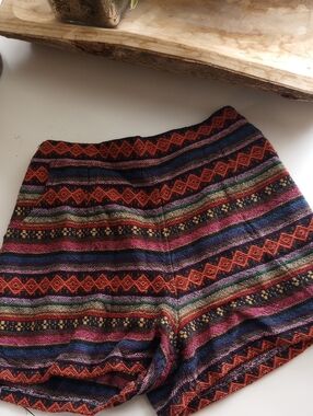 Multicolor Patterned Women's Shorts - Vibrant Stripe Design